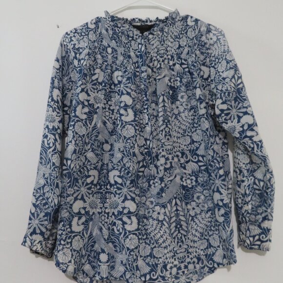 J.Crew Floral and Mermaid Print Pin Tuck Cotton/Silk Blend Top Size 0 - Picture 11 of 14